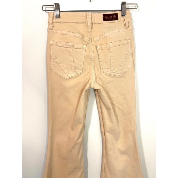 SHYANNE Cream/Ivory Western Country High Rise Stretch Flare Jeans Frayed Hem SIZ - Picture 4 of 10